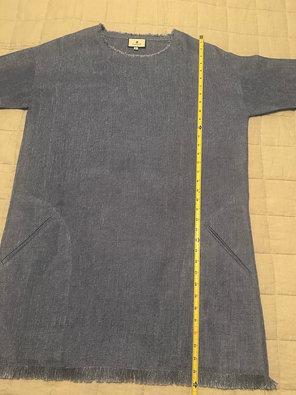Tuckernuck Blue Linen Blend Raw Hem Tunic Dress. Womens size XL - Picture 6 of 12